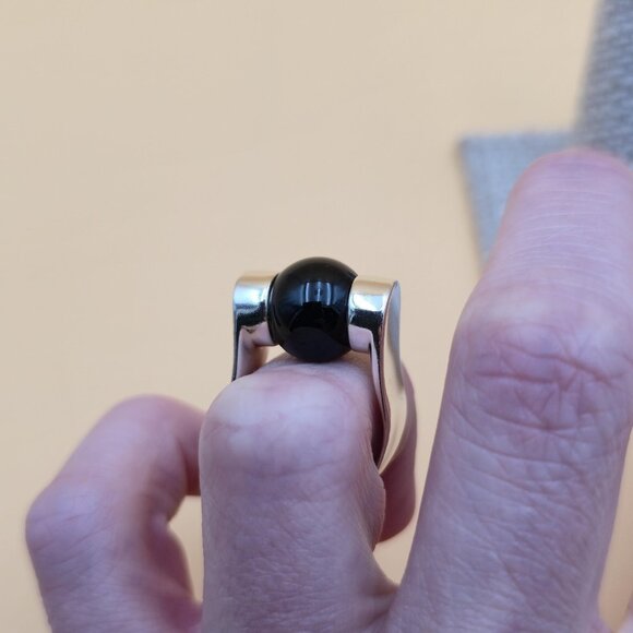 Size 7 Sterling Silver Onyx Stone Chunky Heavy Band Ring A5264 - Picture 4 of 8